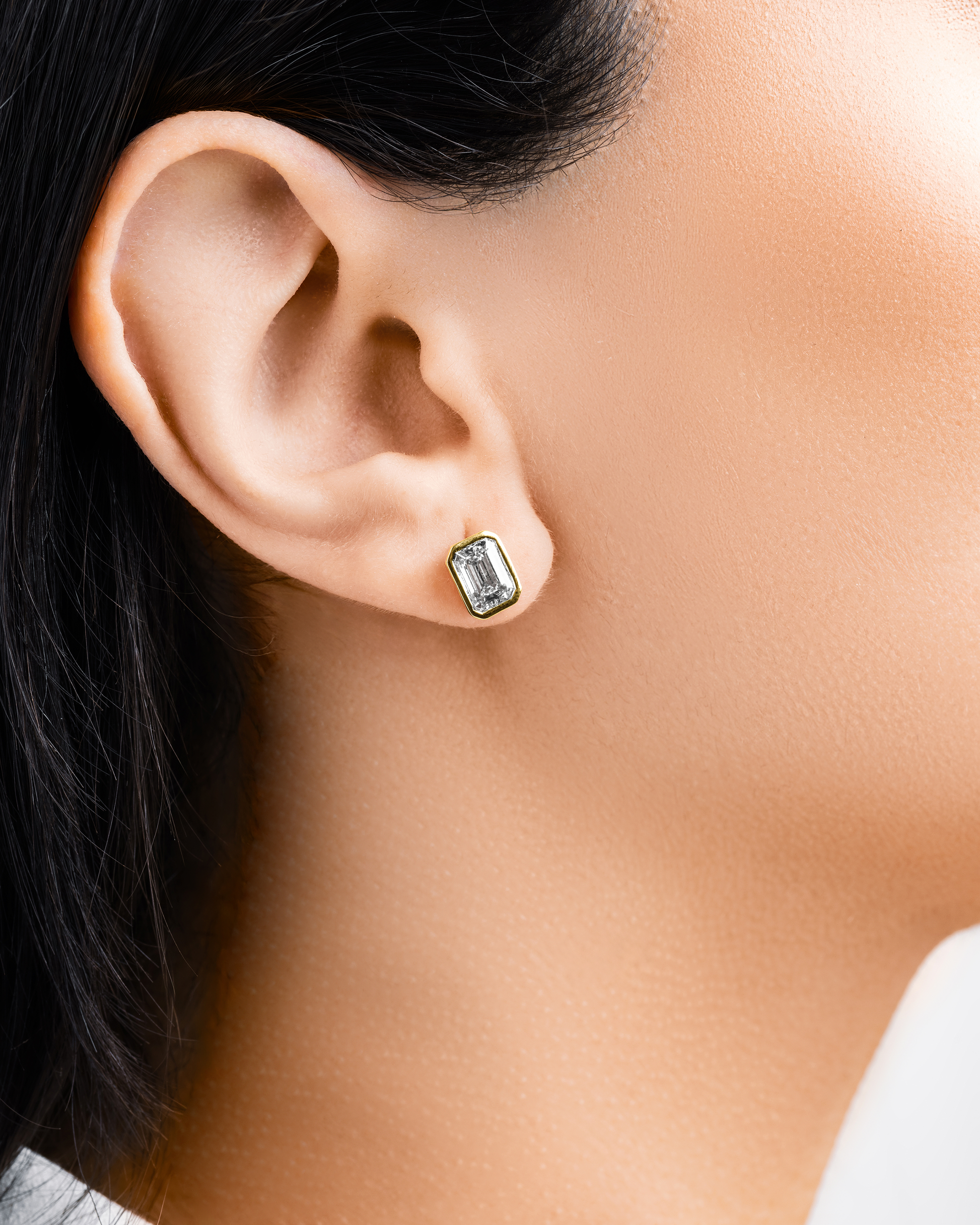 Emerald Bezel Stud Earrings